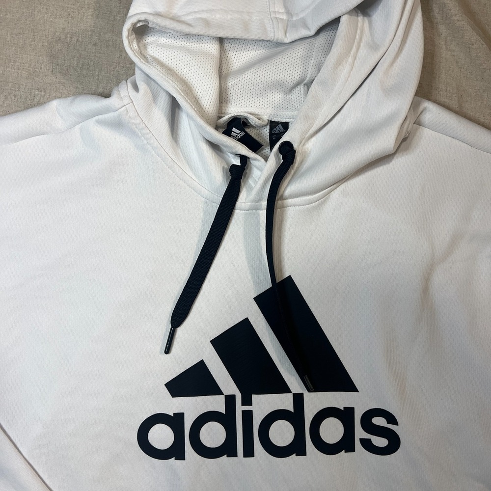 Adidas Climawarm Hoodie Mens XL White Black Big Logo 2010s Retro Sportswear - Picture 2 of 13